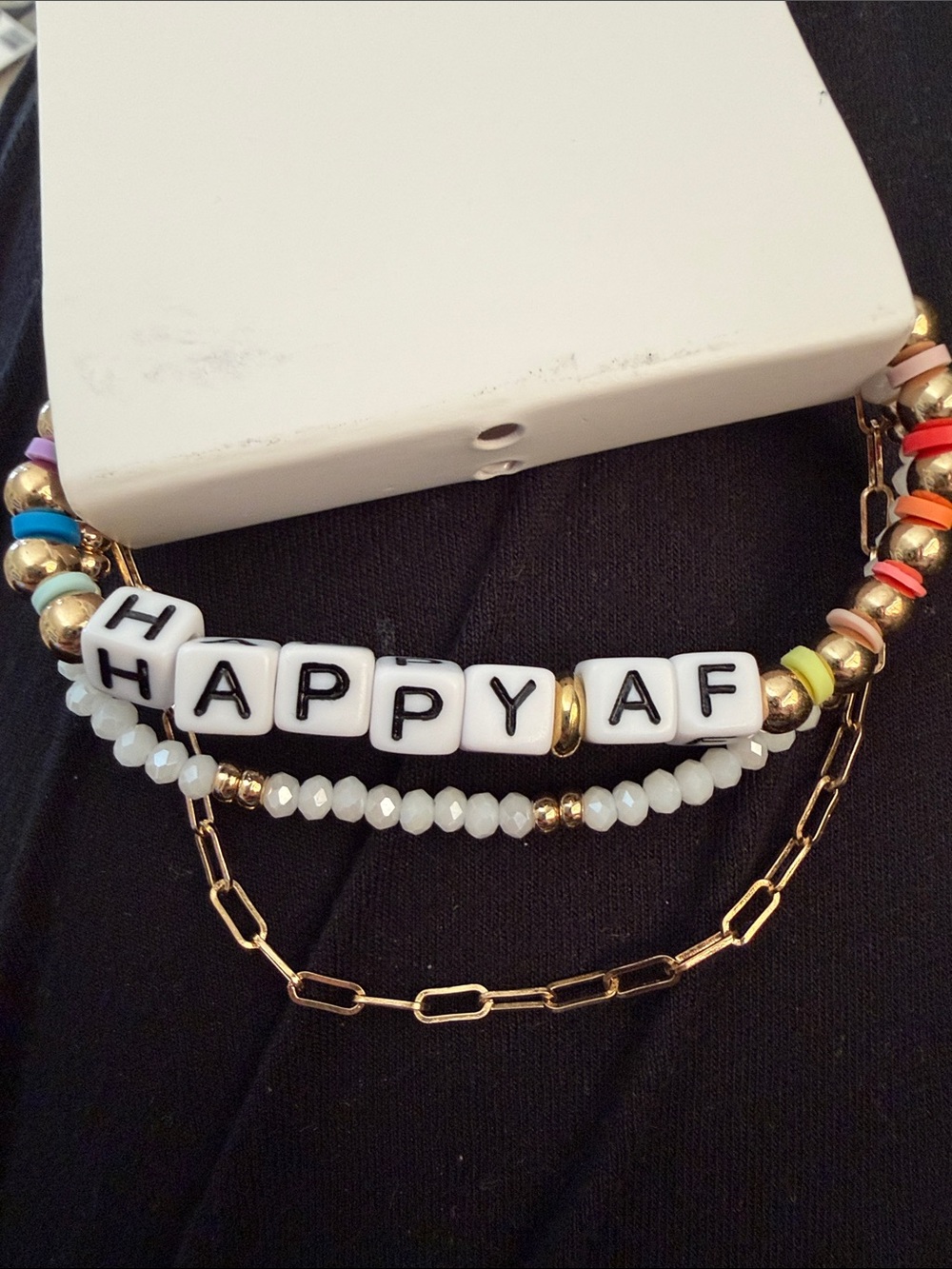 Nordstrom Multicolor Bead 'HAPPY AF' Layered Bracelet Set
